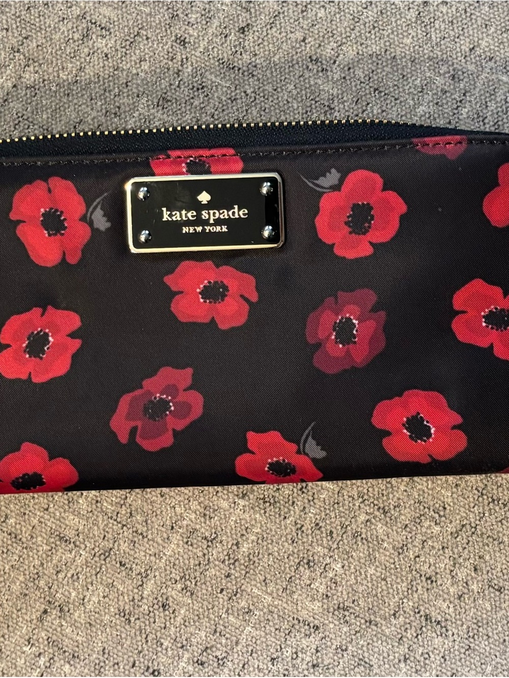 kate spade black wallet with red poppy print